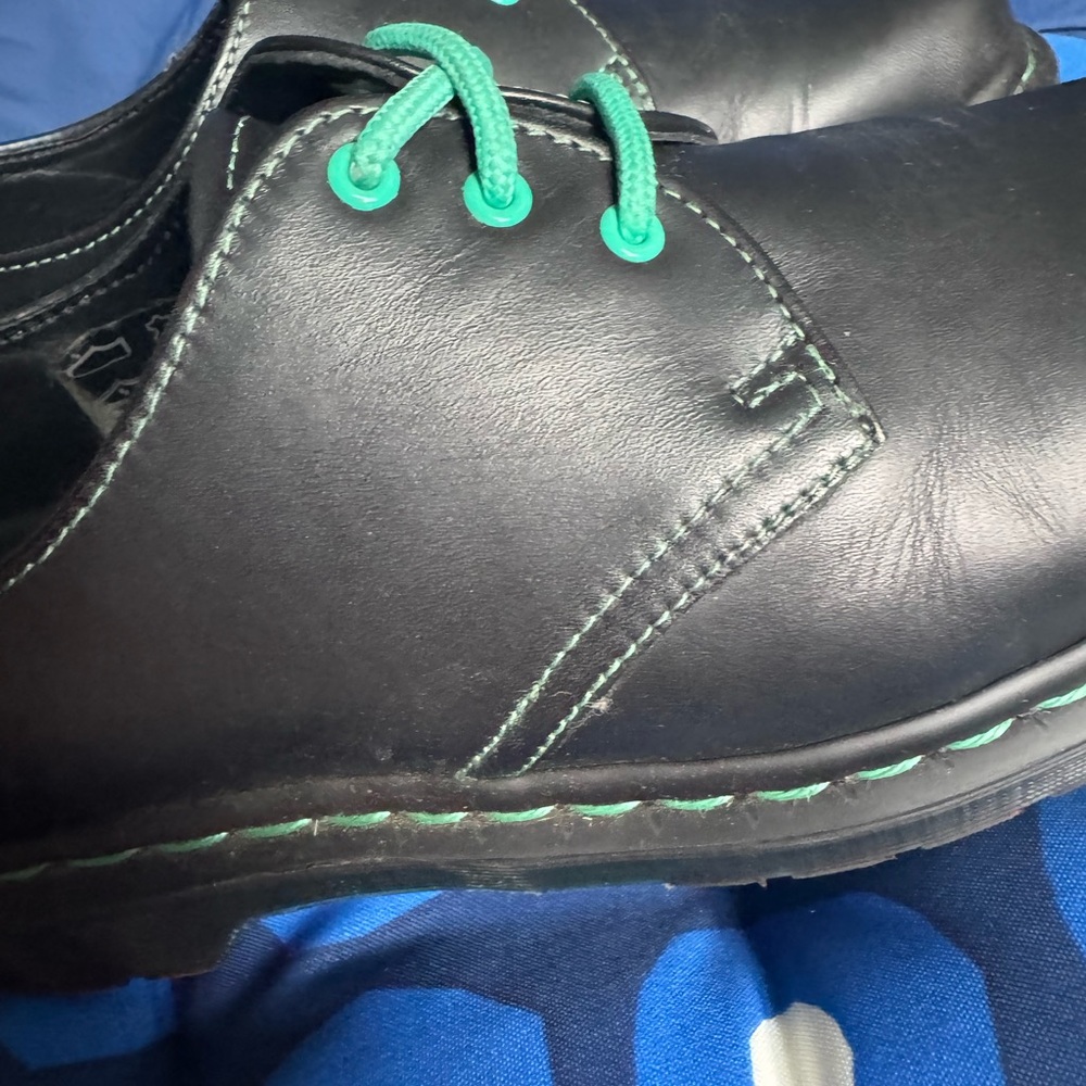 Rare Dr. Martens Black 1461 Green Teal Laces Stitching New Year Women’s US 8 UK6 - Picture 11 of 11